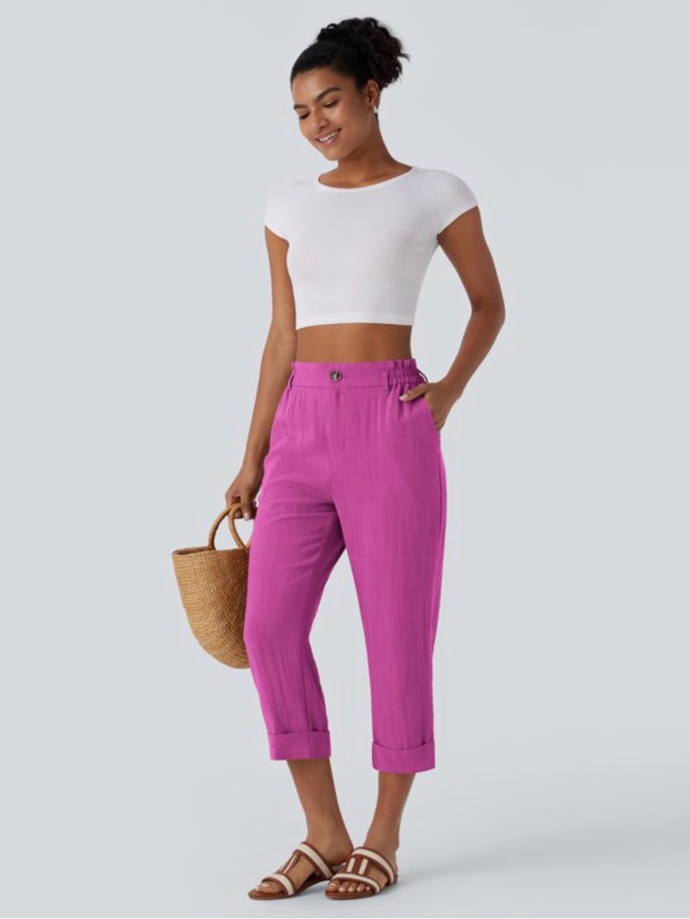 Halara High Waist Cropped Pants in Fuchsia